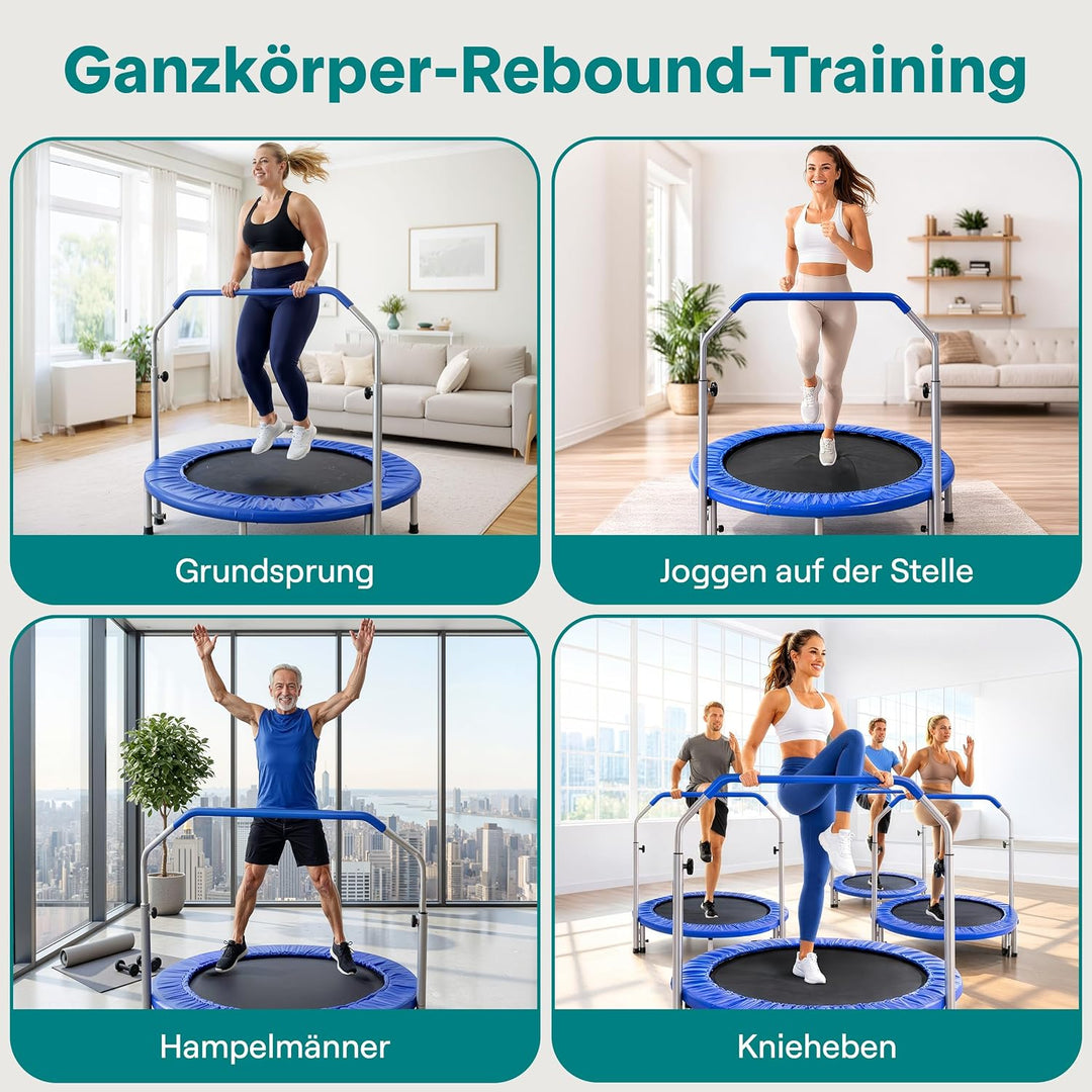 SereneLife Portable & Foldable Trampoline - 40' in-Home Mini Rebounder with Adjustable Handrail, Fit