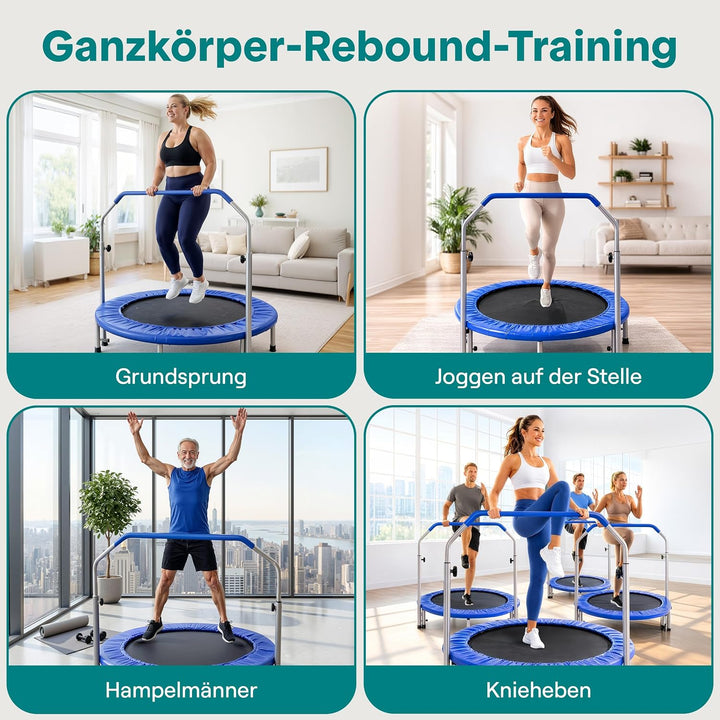 SereneLife Portable & Foldable Trampoline - 40' in-Home Mini Rebounder with Adjustable Handrail, Fit