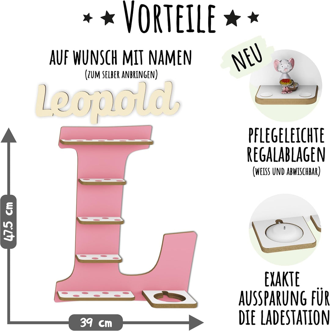 Regal Buchstabe für Toniebox, Wandregal für Tonie Figuren, personalisiert mit Name, Aufbewahrung für