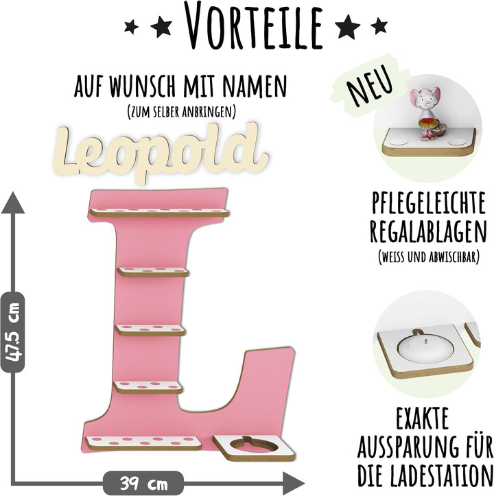 Regal Buchstabe für Toniebox, Wandregal für Tonie Figuren, personalisiert mit Name, Aufbewahrung für