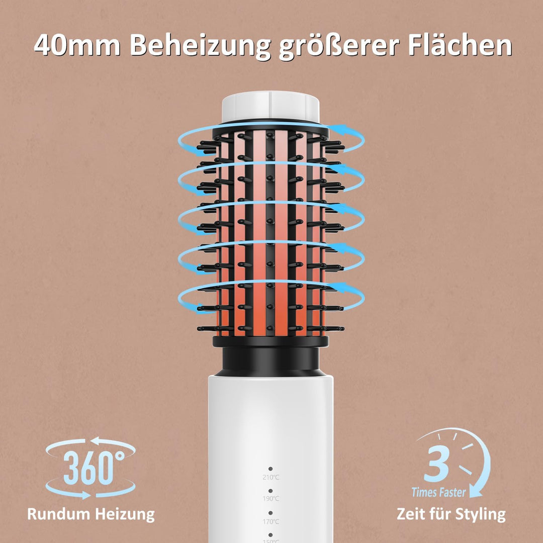 Leeko Kabellose beheizte Lockenbürste, 3 in 1 Heisse Haarbürste 40mm, tragbarer beheizter Lockenstab