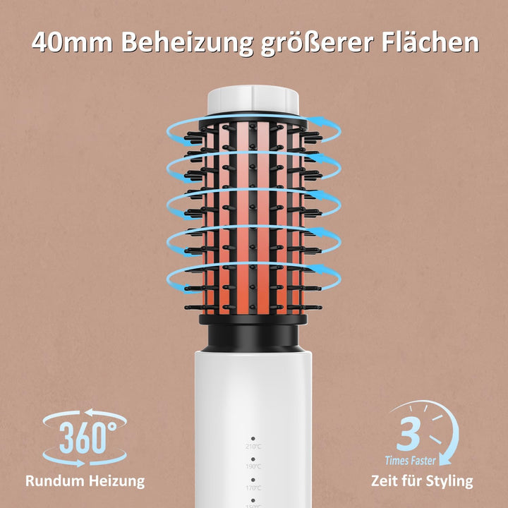 Leeko Kabellose beheizte Lockenbürste, 3 in 1 Heisse Haarbürste 40mm, tragbarer beheizter Lockenstab