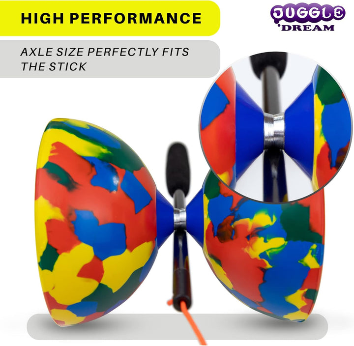 Juggle Dream Jester Diabolo Jonglierset – Fester Achse Profi-Diabolo mit Superglass-Handstäben, Onli