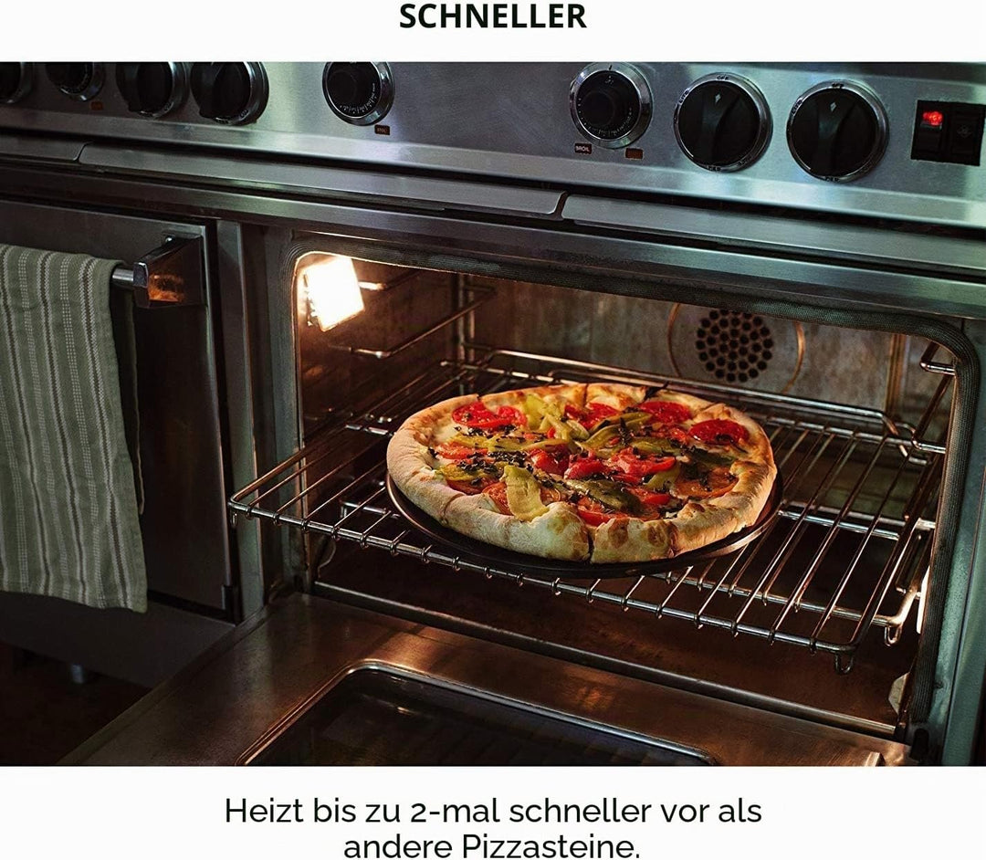 Pizzastein für Ofen, Grill, schwarze Glasur, BBQ, Backstein, rund, Keramik, fleckenfrei, Brotform (s