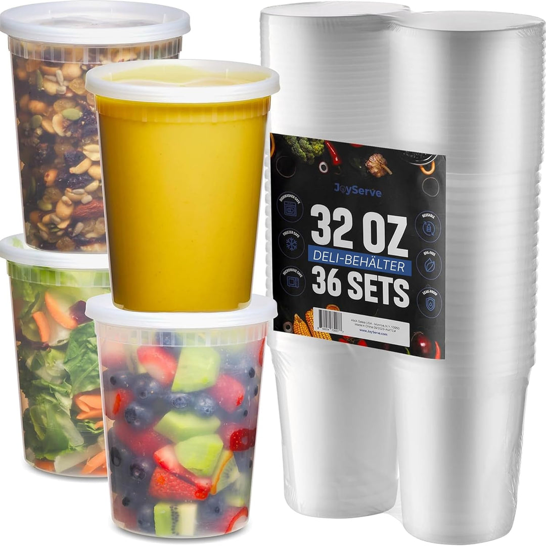 JoyServe 32-Unzen-Deli-Lebensmittelbehälter mit Deckeln - (36 Sets) Quart-Grösse luftdichte Lebensmi