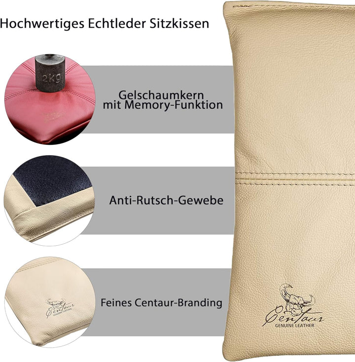 Centaur - Hochwertiges Leder Sitzkissen - Champagner Beige 35x35 cm - Ideal für Stuhl oder Sitzbank