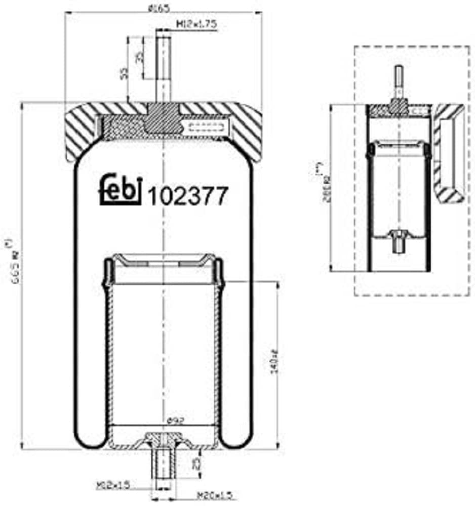 febi bilstein 102377 Luftfederbalg für Liftachse, mit Stahlkolben , 1 Stück