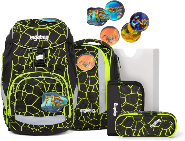 ergobag Unisex Kinder Prime School Backpack Set Rucksack Einheitsgrösse Drachenfliegbär - Schwarz, E