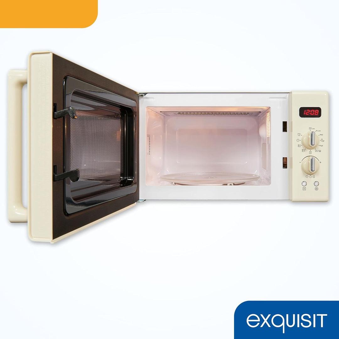 Exquisit Retro Mikrowelle RMW720-3GDIG creme | 20 Liter | 1000 Watt Grill | Digitale Anzeige | Creme