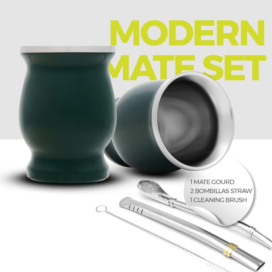 balibetov Yerba Mate Tee Set (Mate Becher) aus Rostfreiem Edelstahl mit Bombilla (Strohhalm) für Mat