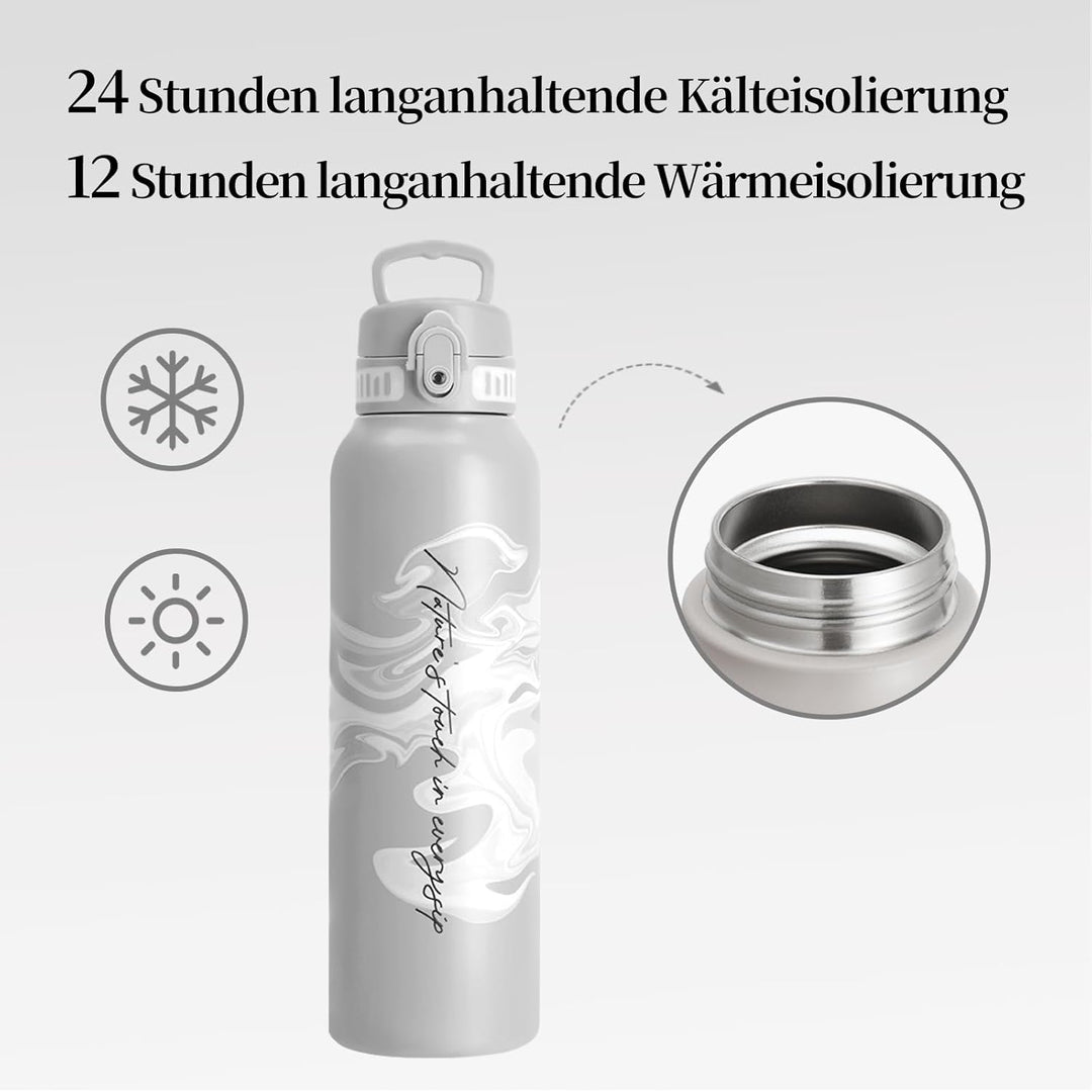 UZSPACE Edelstahl Trinkflasche 1l (970ml), Isolierte Thermosflasche mit 1-Klick-Öffnung, 100% Auslau