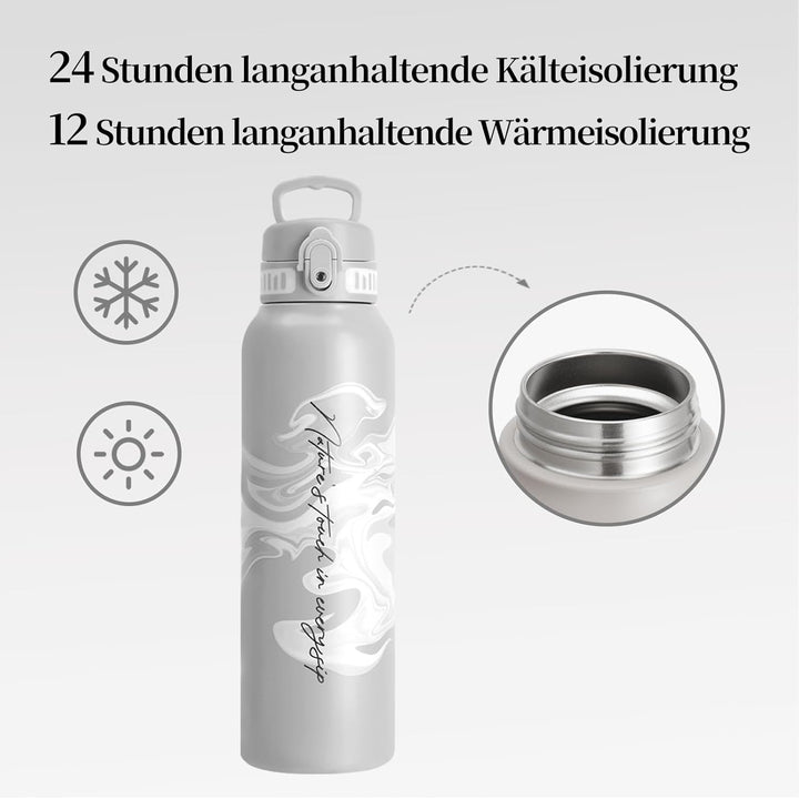 UZSPACE Edelstahl Trinkflasche 1l (970ml), Isolierte Thermosflasche mit 1-Klick-Öffnung, 100% Auslau