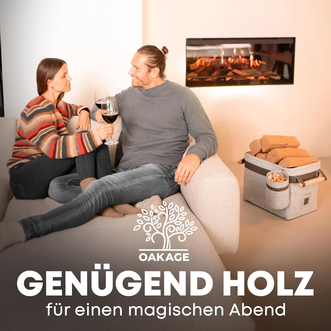 OAKAGE® Holzkorb für Kaminholz Gross mit Zündholzkorb [Integrierter Metallrahmen für Zusatzstabilitä