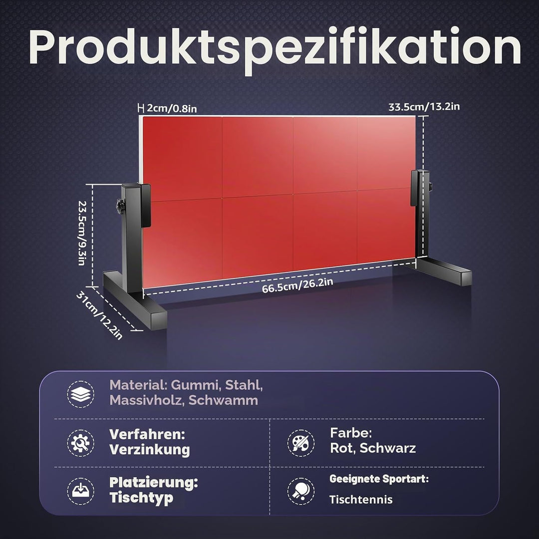 Ping Pong Rebounder Tischtennis Rebound Board Tischtennis-Rückprallbrett mit 8-roten Gummis, Selbstt