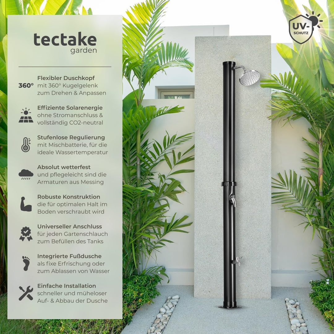 tectake® Gartendusche mit Duschkopf gross und Wasserhahn für Füsse, Solardusche 20l, solar Shower Au