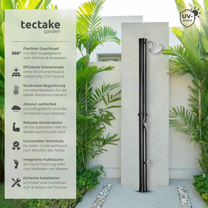 tectake® Gartendusche mit Duschkopf gross und Wasserhahn für Füsse, Solardusche 20l, solar Shower Au