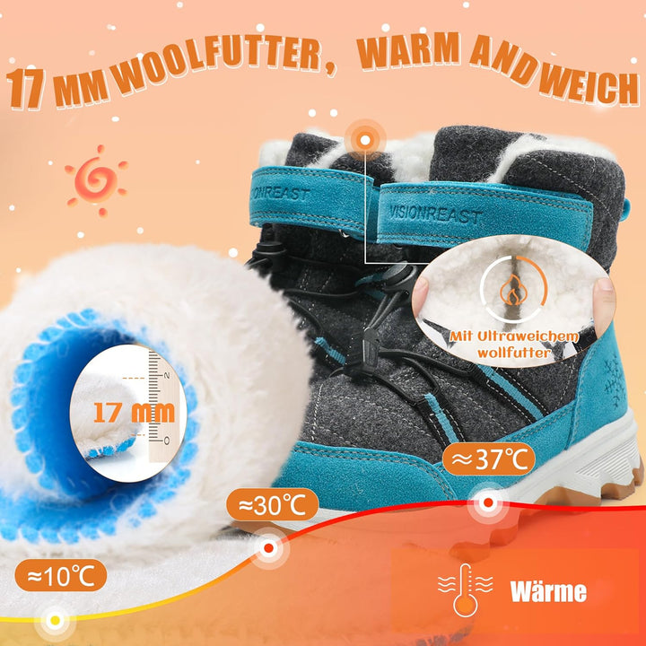 visionreast Winterstiefel Mädchen Winterschuhe Kinder Junge Wanderschuhe mit Wollfutter Schneestiefe