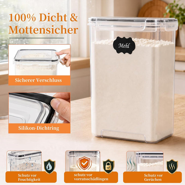 GoMaihe 2er Set XXL Vorratsdosen: 9,5L Grosse Behälter mit Etiketten & Marker | Aufbewahrungsbox Küc