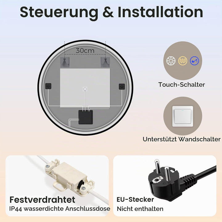 STARLEAD Badspiegel-Rund-mit-Beleuchtung 70cm Diameter, LED-Spiegel-Rund mit Bluetooth, Dimmbar, 3 L