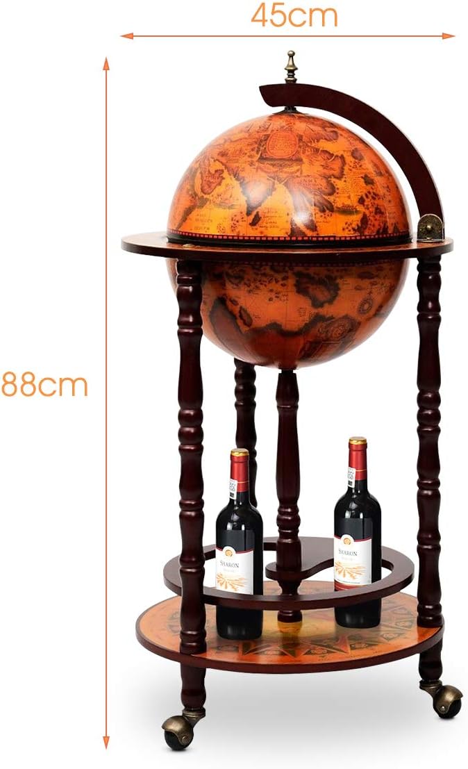 DREAMADE Globus Bar Barwagen, Weinregal auf Rollen, Minibar Globus Hausbar, Servierwagen mit Klassis
