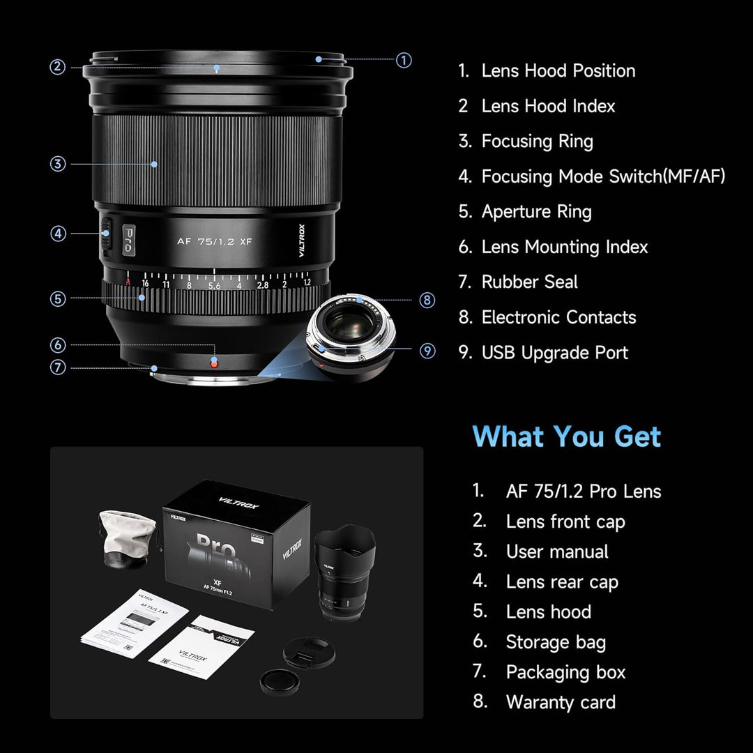 VILTROX 75mm f/1.2 XF-Objektiv für Fuji-X-Mount, F1.2 Weitwinkel-APS-C-Festbrennweitenobjektiv für F