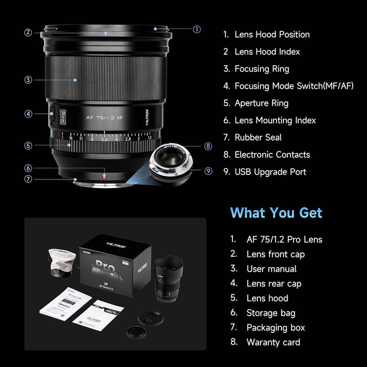 VILTROX 75mm f/1.2 XF-Objektiv für Fuji-X-Mount, F1.2 Weitwinkel-APS-C-Festbrennweitenobjektiv für F