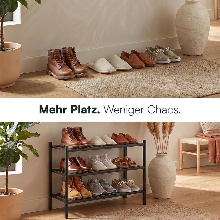 BAM BOO BOX - Schuhregal aus Bambus, Schuhablage mit 3 Ebenen, 68 x 28 x 46 cm, Erweiterbar Stapelba