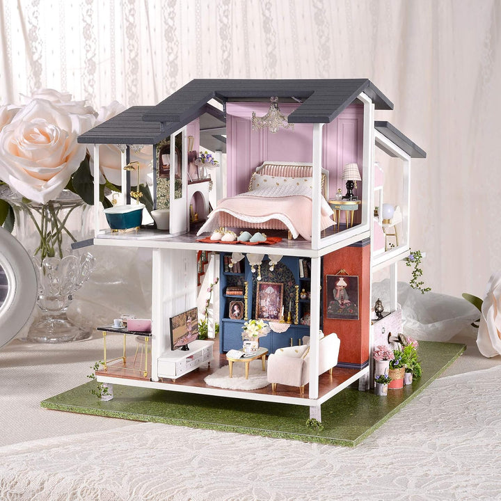 Cuteefun DIY Miniatur Puppenhaus Kit zum BAU Miniatur Haus mit Musik und Möbeln Selber Bauen Kreativ