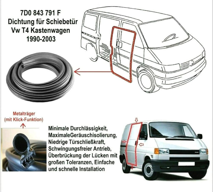 LLS-GERMANY Schiebetür Dichtung Kompatibel mit V.W. T4 Transporter KASTEN 1990-2003 Schiebetürdichtu