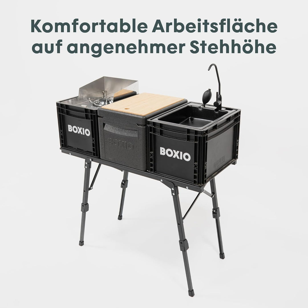BOXIO - Table: Klappbarer Campingtisch 88x40 wetterfest stabil &amp; faltbar höhenverstellbarer Outdoor