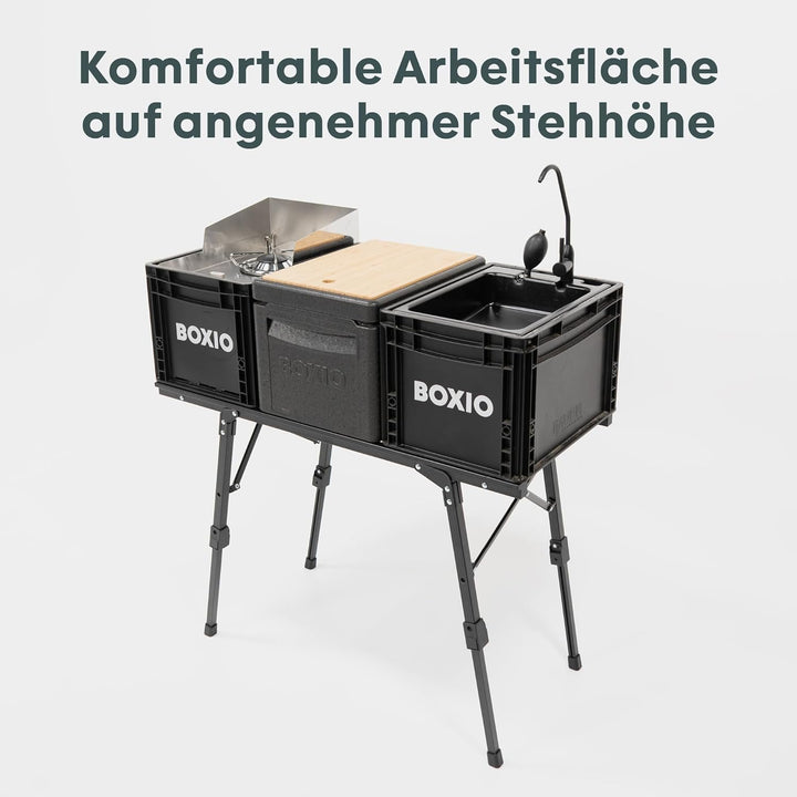 BOXIO - Table: Klappbarer Campingtisch 88x40 wetterfest stabil &amp; faltbar höhenverstellbarer Outdoor
