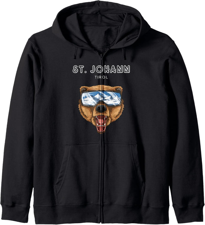 St Johann Tirol Österreich Retro Ski Grizzly Bär Kapuzenjacke