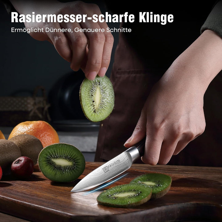 PAUDIN 9cm Gemüsemesser, Scharf Obstmesser Schälmesser Küchen Messer Ergonomischer Griff Deutscher E