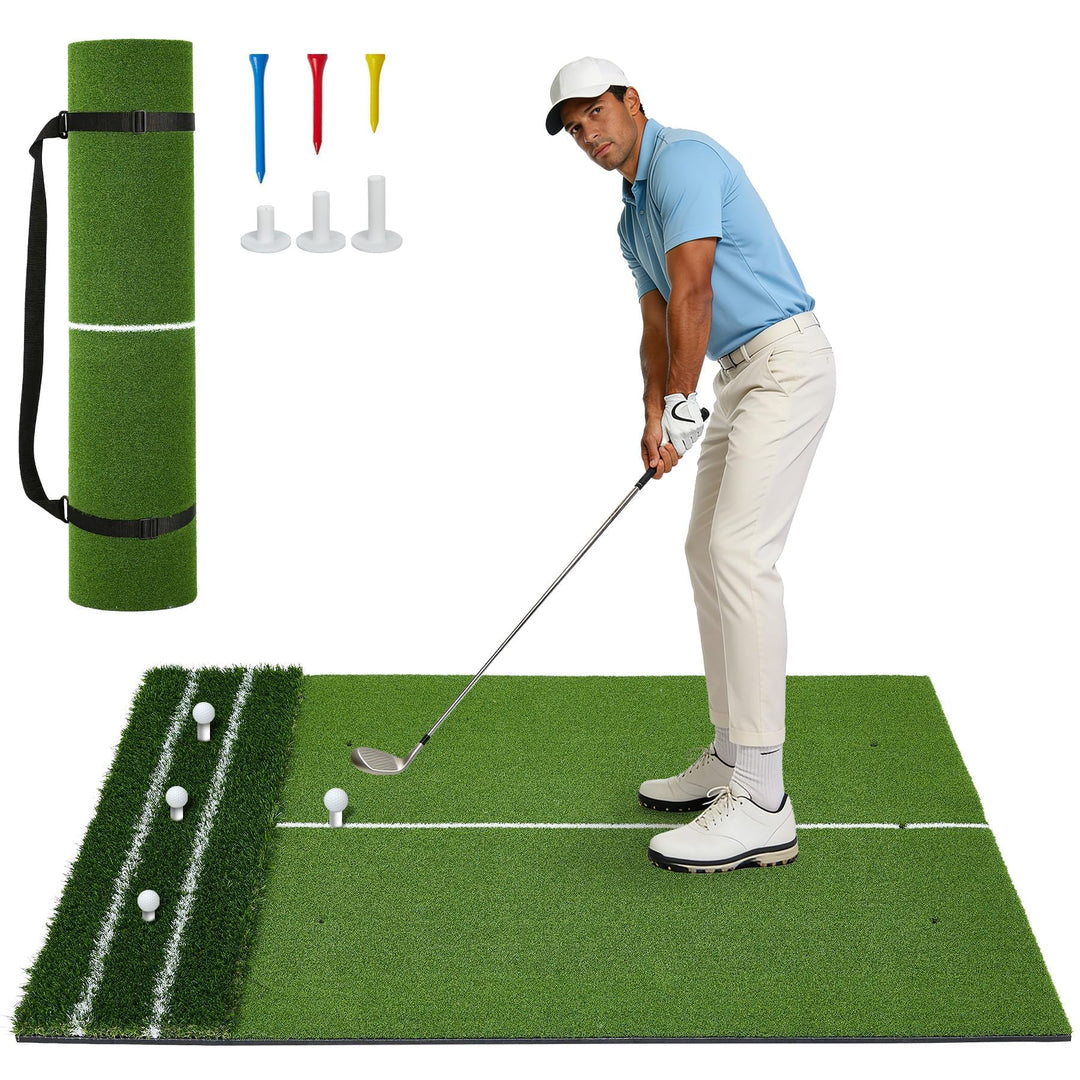 152x121cm Golf Abschlagmatte, Golf Übungsmatte Kunstrasen, Faltbar Golfmatte, 3 Gummi-Tees, 7 Abschl