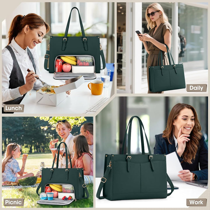 RAINSMORE Laptoptasche Arbeitstasche Damen Gross mit Isolierted Kühlfach Grün, Grün