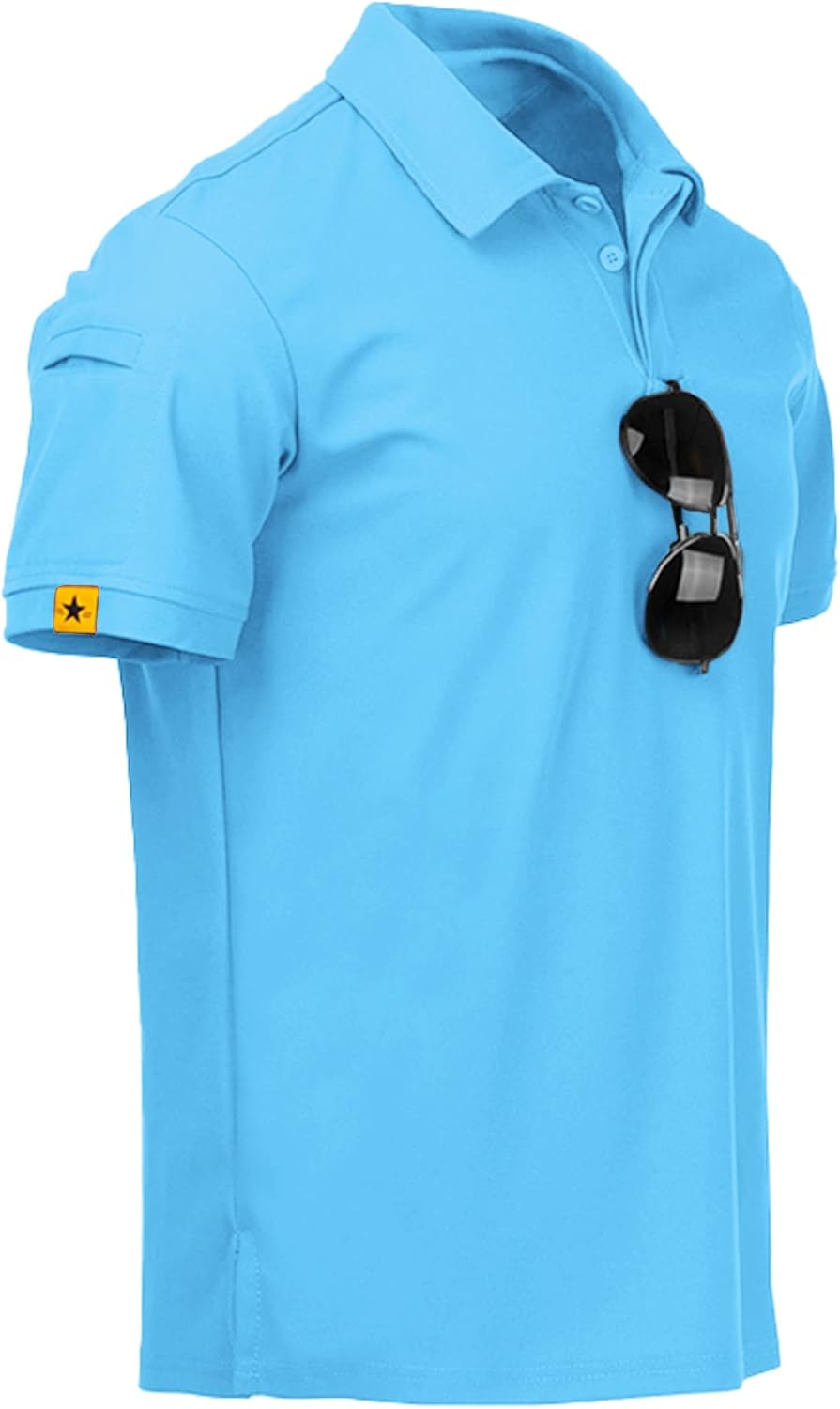 geeksport Poloshirt Herren Kurzarm Freizeit Sport Polo Golf Tshirts Männer Polohemd Himmelblau L, Hi