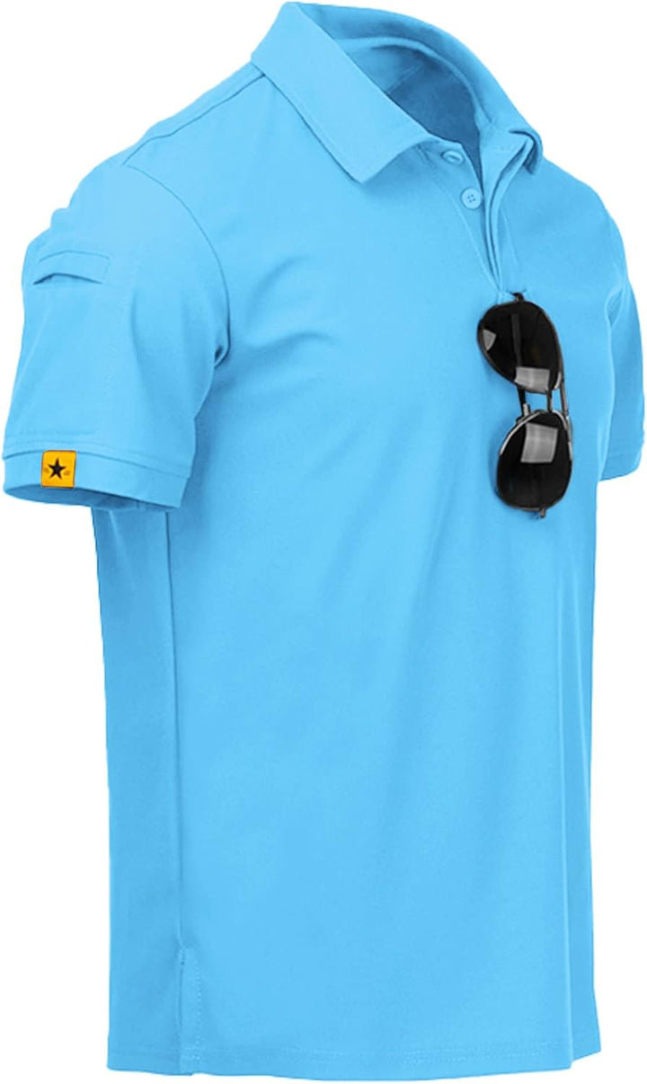 geeksport Poloshirt Herren Kurzarm Freizeit Sport Polo Golf Tshirts Männer Polohemd Himmelblau L, Hi