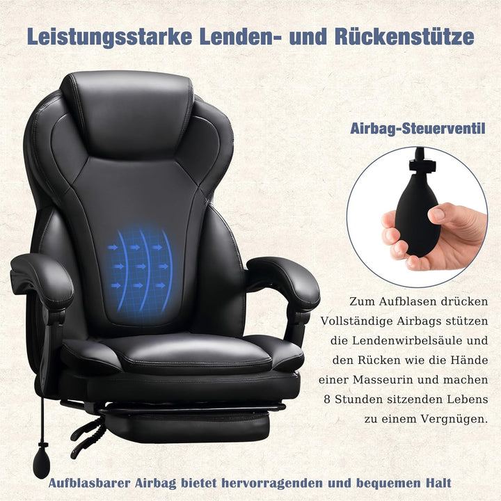 Bosmiller Ergonomischer Bürostuhl 180KG Verstellbare Schreibtischstuhl mit Hoher Rückenlehne und Bre