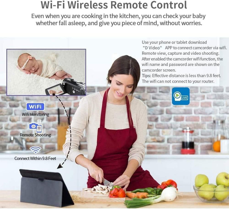 ORDRO Videokamera 4K Camcorder WiFi Ultra HD Vlog Kamera für YouTube, IR Nachtsicht Video Recorder m