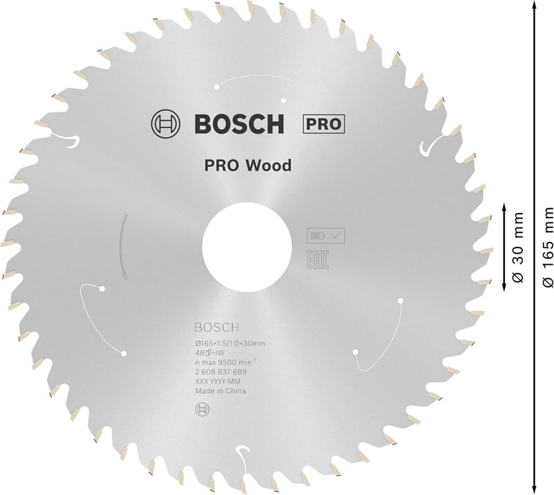 Bosch Accessories 1x Kreissägeblatt Standard for Wood (Holz, Sägeblatt Ø 165 x 30 x 1,5 mm, 48 Zähne