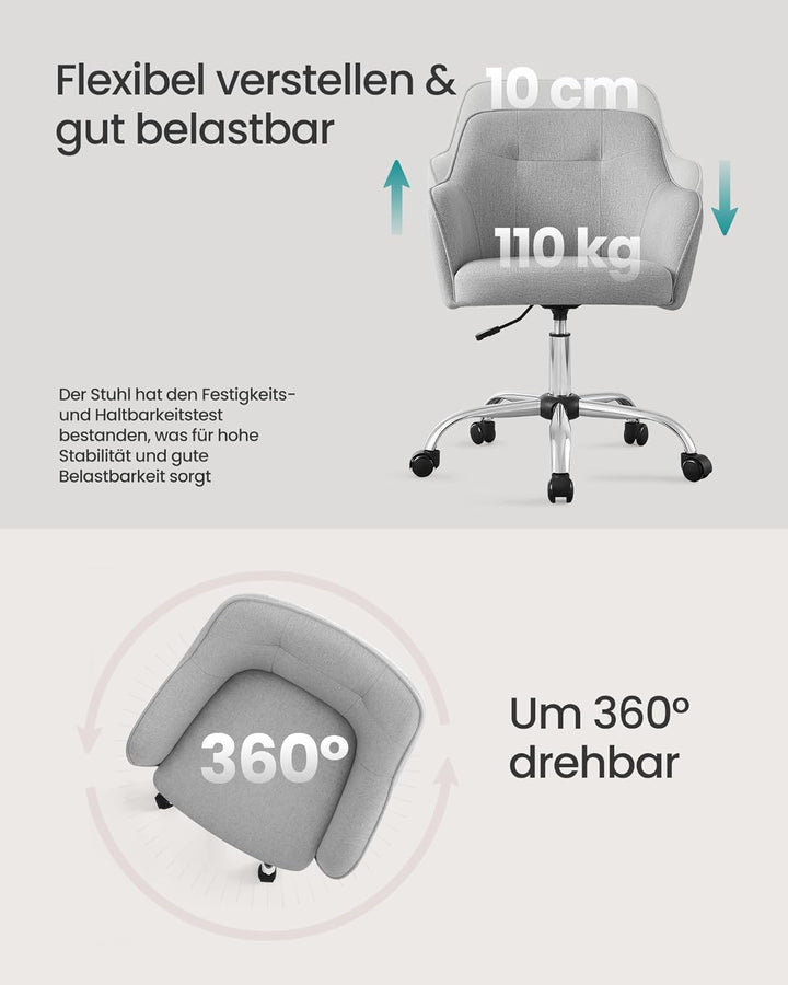 SONGMICS Homeoffice Stuhl, Drehstuhl, Schreibtischstuhl, höhenverstellbar, bis 110 kg belastbar, atm