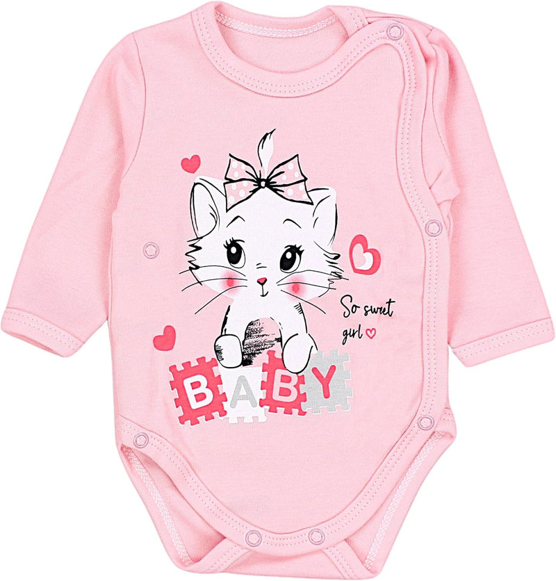 TupTam Baby Unisex Langarm Wickelbody Print/Uni 5er Pack 56 I love Mum Dad Weiss Katze Maus Rosa Bär