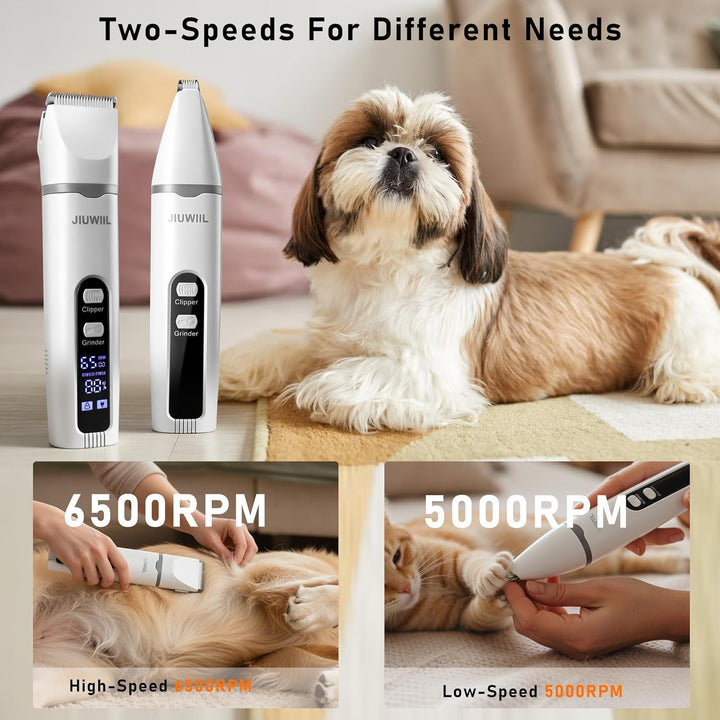 Hundeschermaschine für die Fellpflege, JIUWIIL 4-in-1-Hundepflege-Set Haarschneidemaschine mit LCD-D