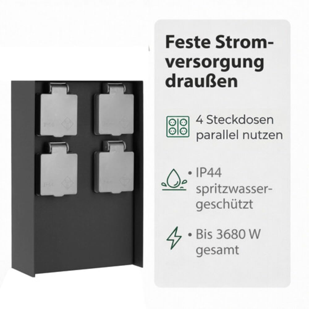LED Universum Gartensteckdose aus Edelstahl, IP44 für aussen, 23cm (Anthrazit 4-fach), Anthrazit 4-f