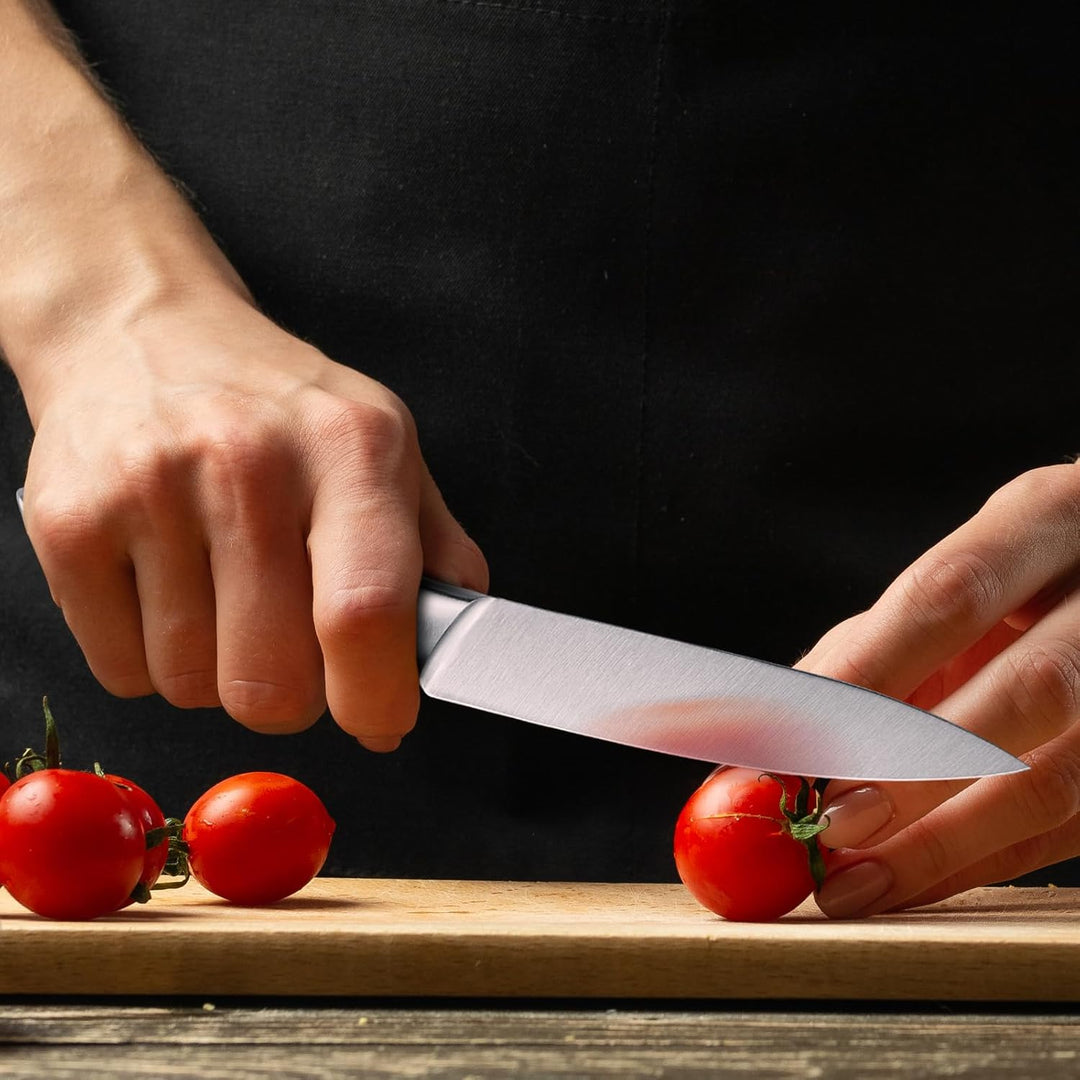 hecef 5-tlg Messerset, Scharfes Küchenmesser Set, Alles in Edelstahl Silber Schneidemesser, Chefmess