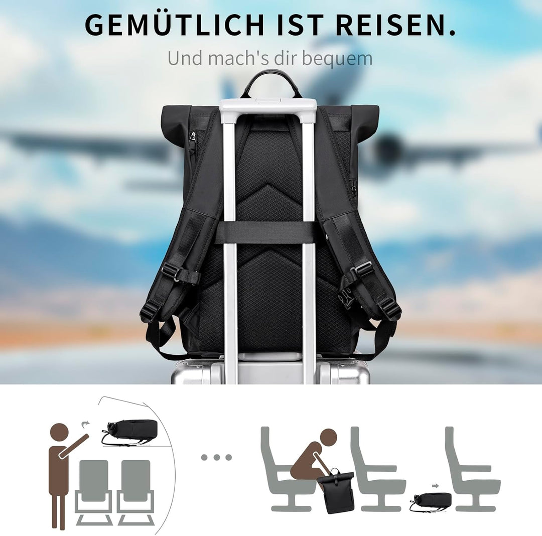 Rolltop Rucksack Damen Herren Gross Laptop Rucksack Wasserdichter mit Computerfach 17,3 Zoll Rucksäc