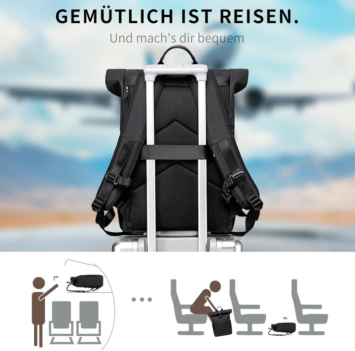 Rolltop Rucksack Damen Herren Gross Laptop Rucksack Wasserdichter mit Computerfach 17,3 Zoll Rucksäc