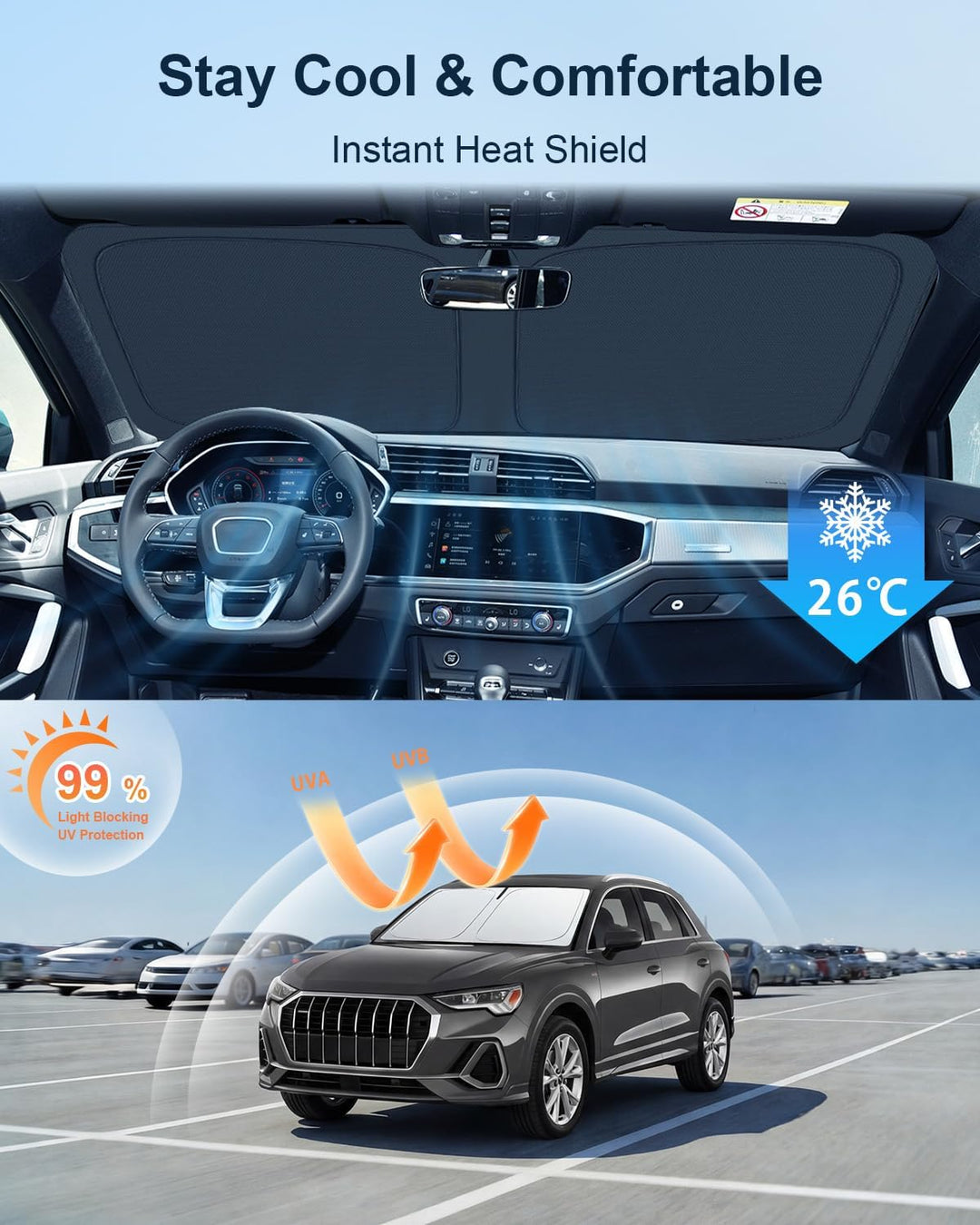 BIXUAN Frontscheiben-Sonnenschutz kompatibel mit Audi Q3 F3 2020-2025 Auto Sonnenschutz Abdeckung fü
