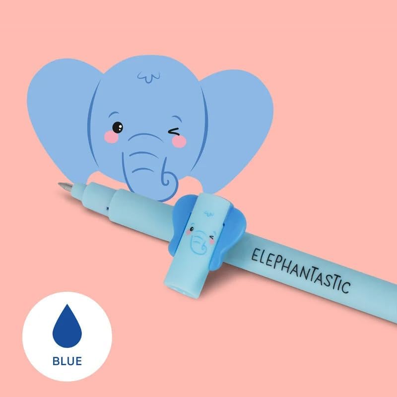 LEGAMI - 4er Set Gel-Radierstifte, Wildlife, Stifte mit radierbarer Tinte, Hippo, Elefant, Giraffe u