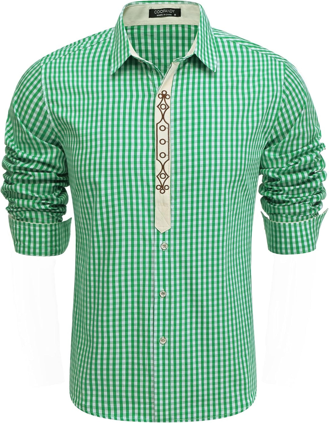 COOFANDY Herren Langarm Trachtenhemd Karriert Oktoberfest Hemd Regular Fit Karohemd Freizeithemd Pla